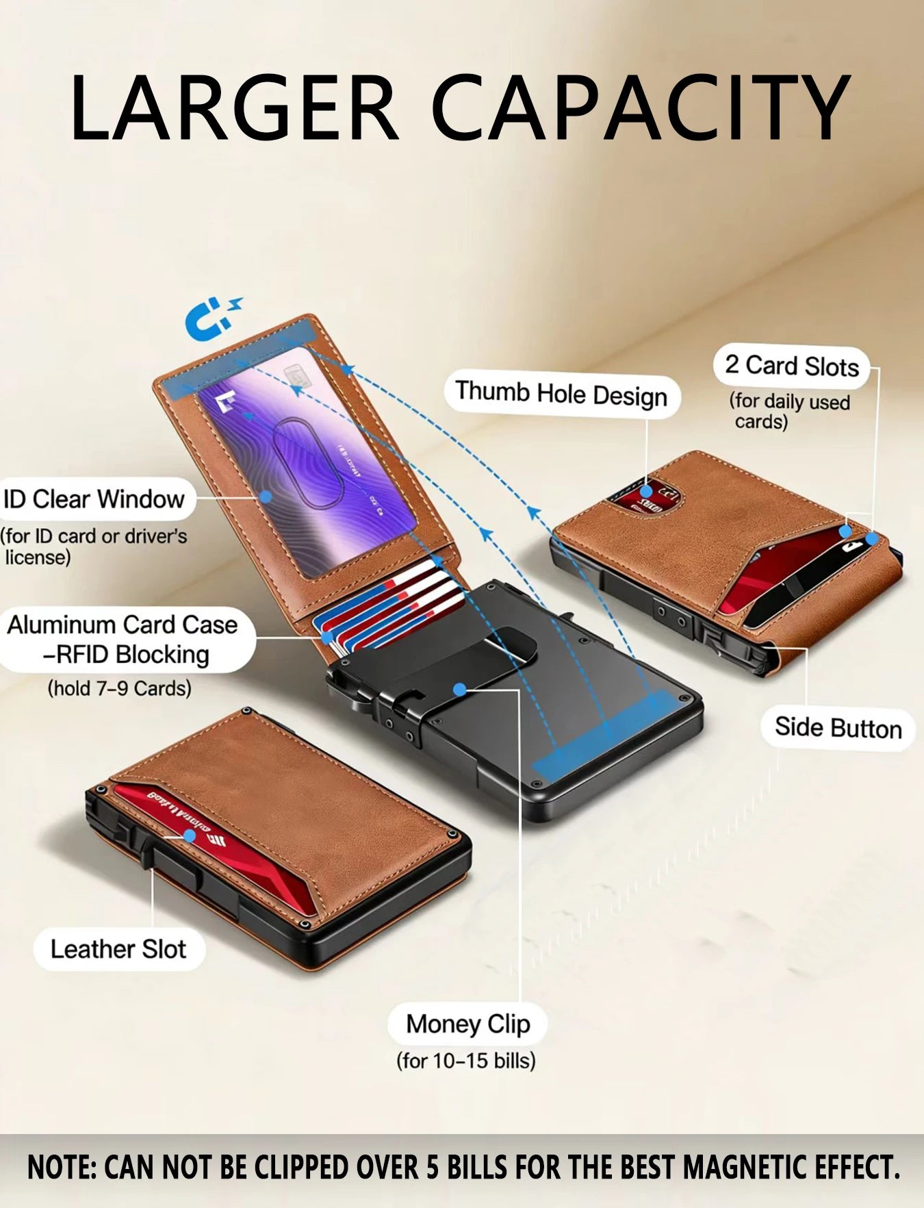 Summer Wins-Minimalist Men’s Slim Wallet: 9 - 13 Cards, Money Clip, ID Window. RFID - Blocking, Aluminum Bifold Pop