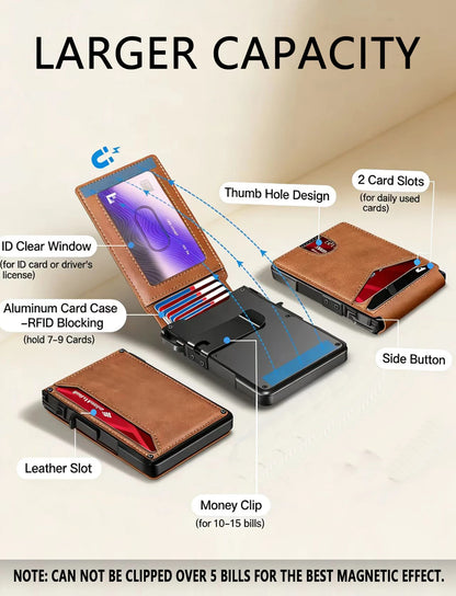 Summer Wins-Minimalist Men’s Slim Wallet: 9 - 13 Cards, Money Clip, ID Window. RFID - Blocking, Aluminum Bifold Pop