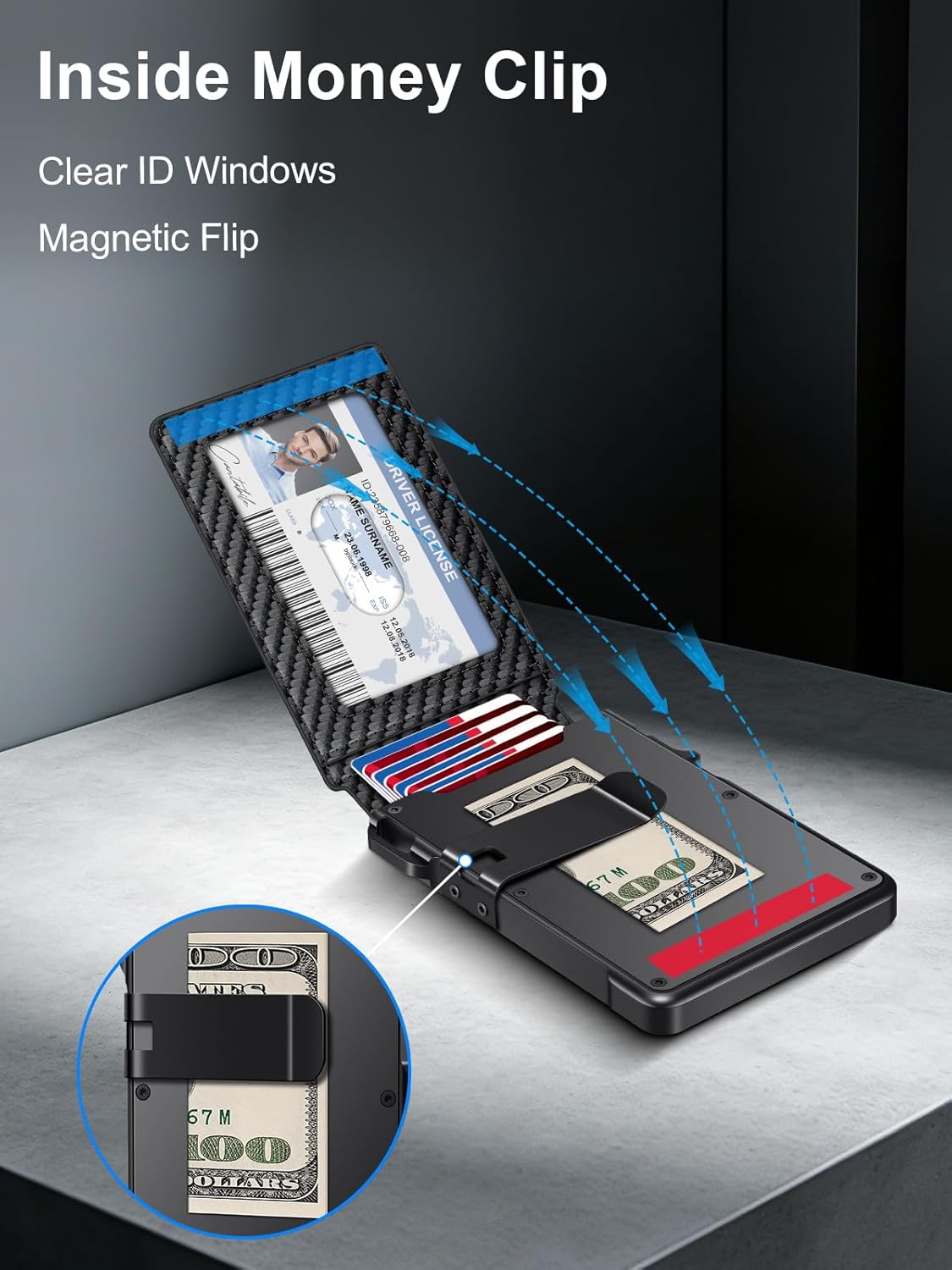 Summer Wins-Minimalist Men’s Slim Wallet: 9 - 13 Cards, Money Clip, ID Window. RFID - Blocking, Aluminum Bifold Pop