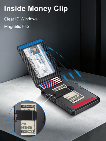 Summer Wins-Minimalist Men’s Slim Wallet: 9 - 13 Cards, Money Clip, ID Window. RFID - Blocking, Aluminum Bifold Pop